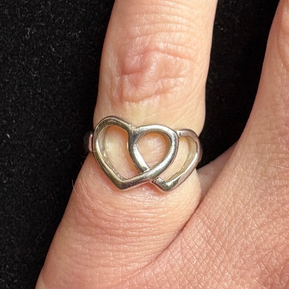 Silver Interlocking Double Heart Band Ring Size 3 Women Love Jewelry Pinky Ring